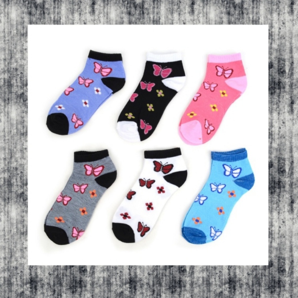 LAST PK 🦋 BUTTERFLY 6 pr low cut ankle socks - Picture 7 of 8
